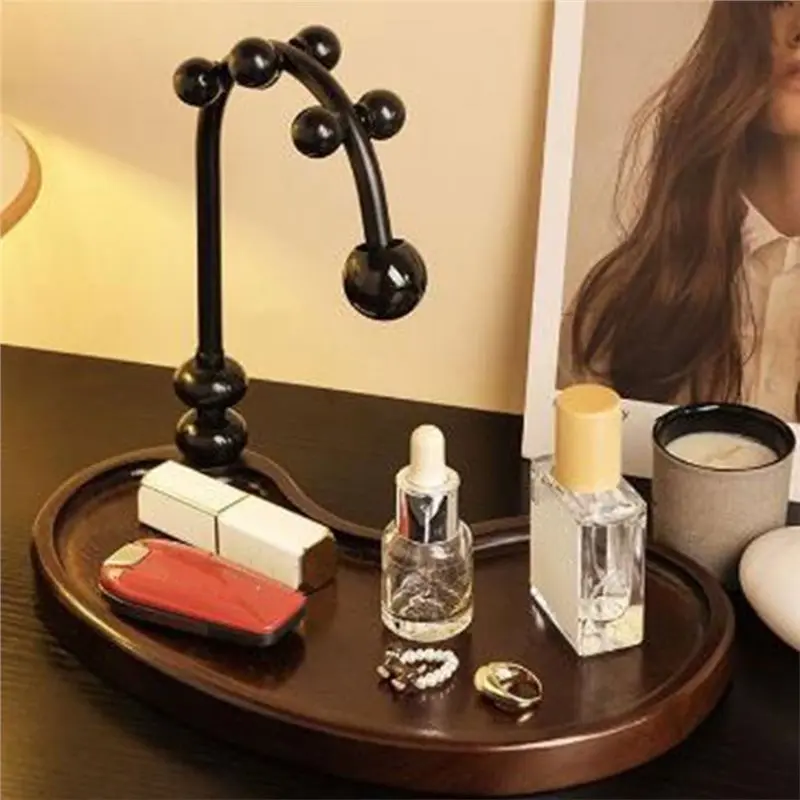 BMBY-Mid-Century Style Solid Wood Key Holder Organizer Featuring Metal Arched Stand, Desktop Entryway Rack Storage Tray Home