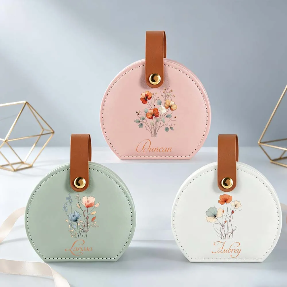 1pc Personal Customized Round Jewelry Storage Box flower Waterproof Jewelry Organizer Embossed Name Detail New Year Jewelry Gift