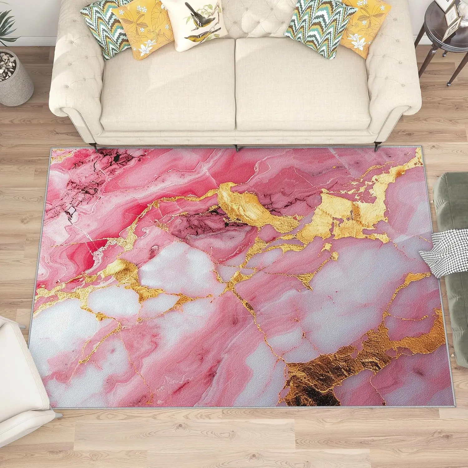 Marble Rugs for Living Room Pink White and Gold Marble Area Rug - Abstract Luxury Rugs - Modern Carpet - Marble Home Decor Gifts