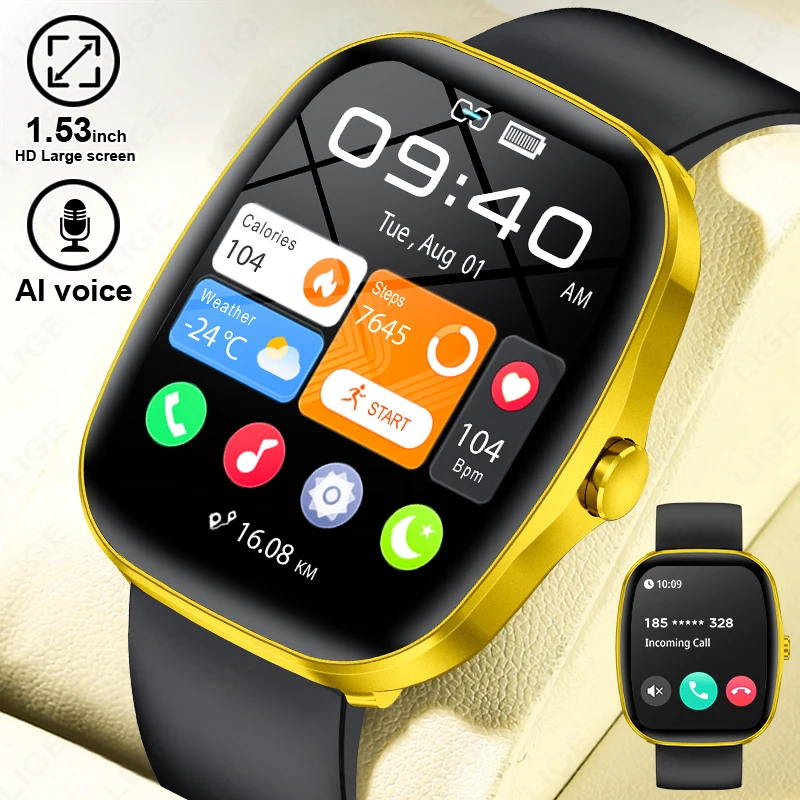 

LIGE Luxury Smart Watch Men Bluetooth Call Heart Rate Health Monitoring AI Voice Music Sports Fitness Smartwatch For Android IOS