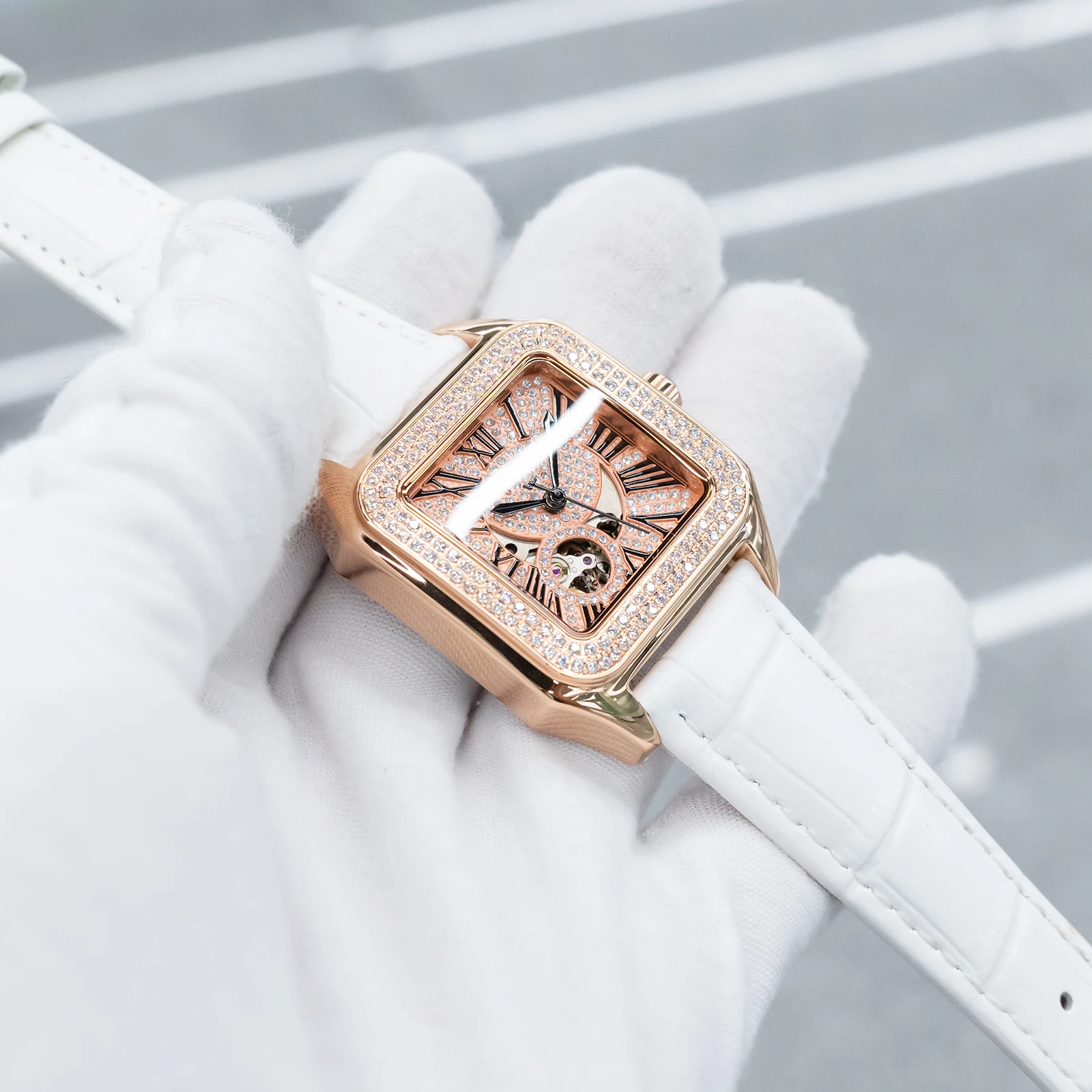 ساعة FolliFollie Equisite الماسية الكاملة للنساء أوتوماتيكية بحزام من جلد العجل باللون الذهبي الوردي ومينا مقاومة للماء 34 ملم للسيدات #3