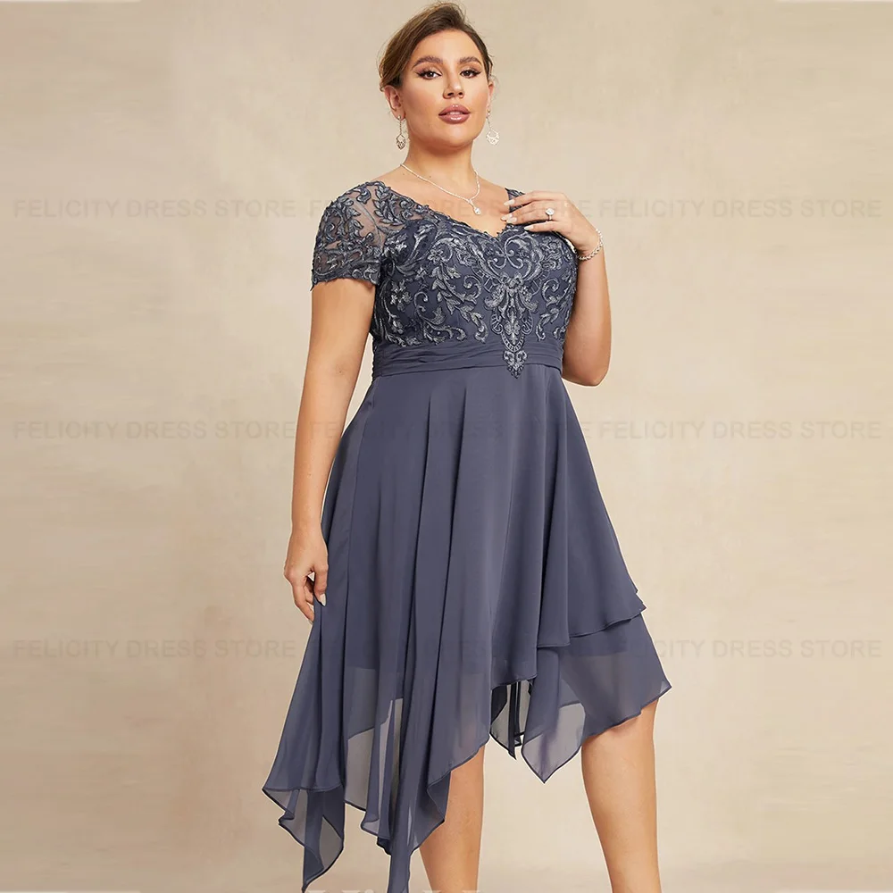 Plus Size abiti per la madre della sposa 2023 a-line con scollo a v abiti da sposa asimmetrici abiti in pizzo Chiffon Invitée Mariage