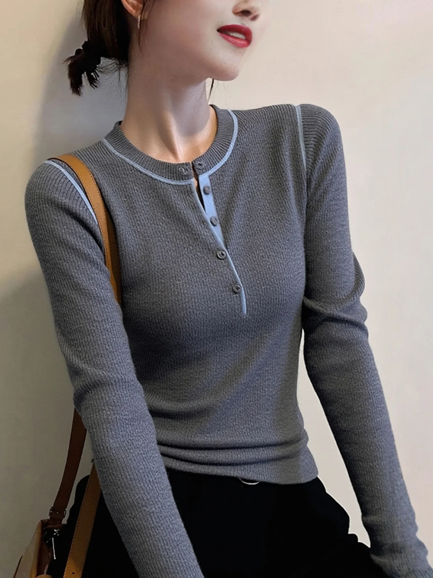 سترة نسائية محبوكة ناعمة ومريحة طويلة بطبقة أساسية irt Color Blo Design قمة شتوية متعددة الاستخدامات للتخسيس #2