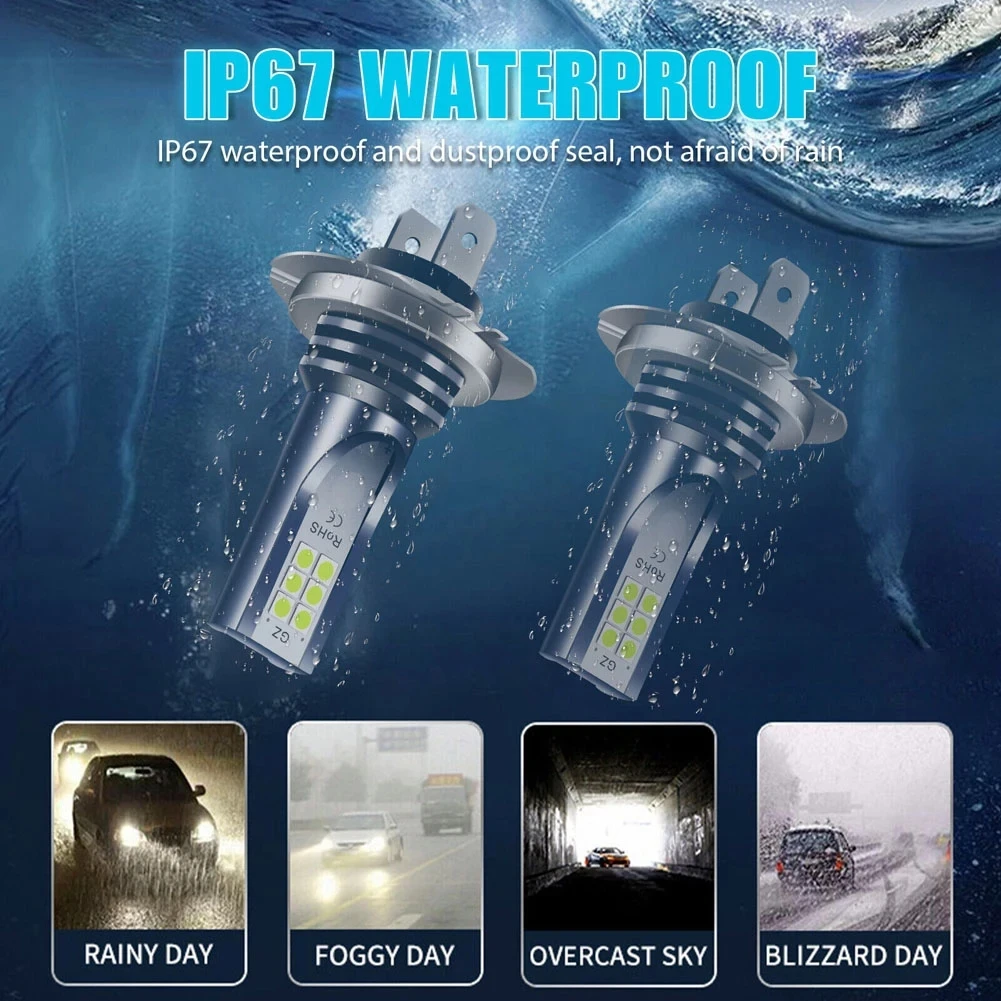 H7 LED Headlight Bulb 30000LM Car Fog Light Bulb 6000K Car High Low Beam IP67 Waterproof Super Bright White for Automobile Parts