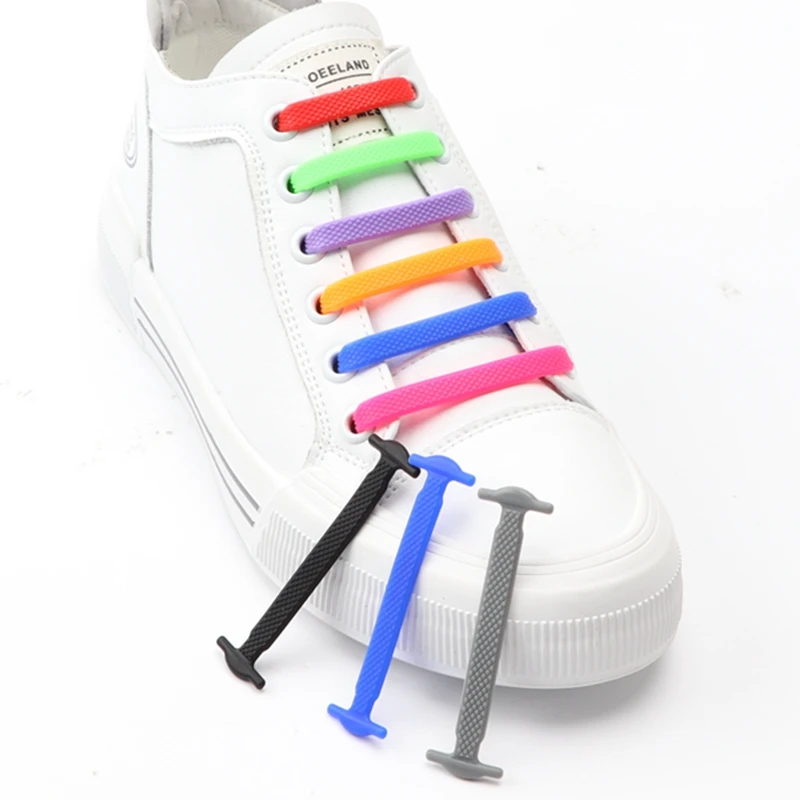 16 Pcs Silicone Shoe Laces Elastic No Tie Shoelaces For Sneakers Quick Put On and Take Off Safety Lazy Shoe Lace Accessories