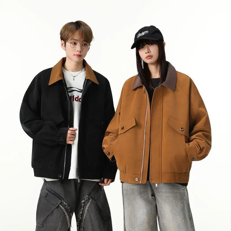 

2025 Winter Thiened Fce Lined Men's Jaet Warm Sli American Trend Outerwear Mountain Eagle Design Casual Coat