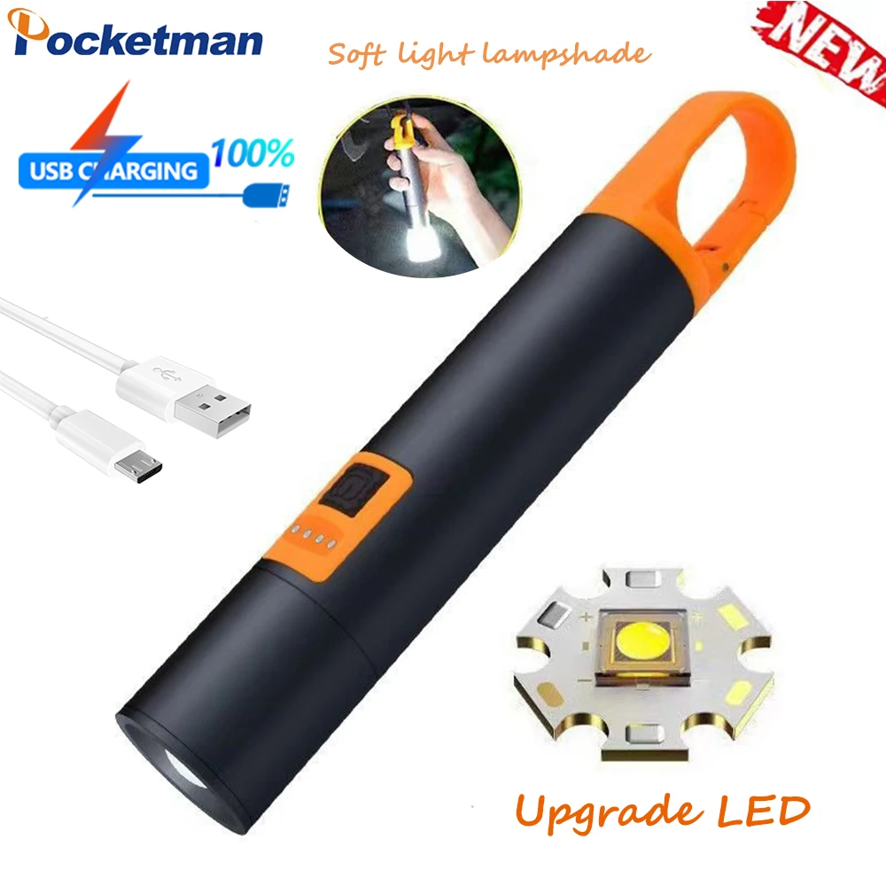 

Multifunctional P90 LED Flashlight Work Light USB Fast Charging Flashlight Waterproof Camping Light Torch with hook lampshade