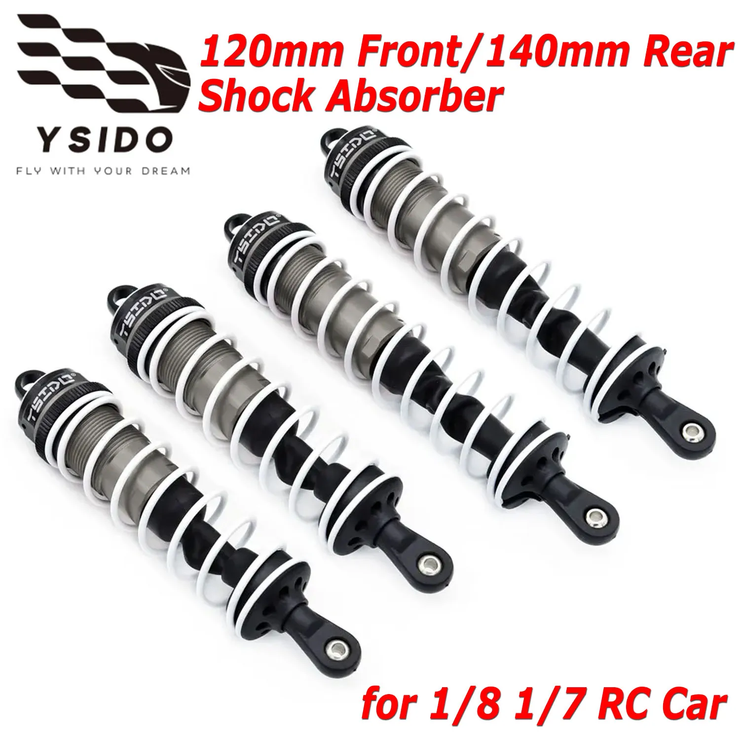 YSIDO 120mm Vorderer & 140mm Hinterer Stoßdämpfer Federung für 1/8 JLB HSP EM Racing DHK HPI Redcat LRP ZD Racing Modellteile