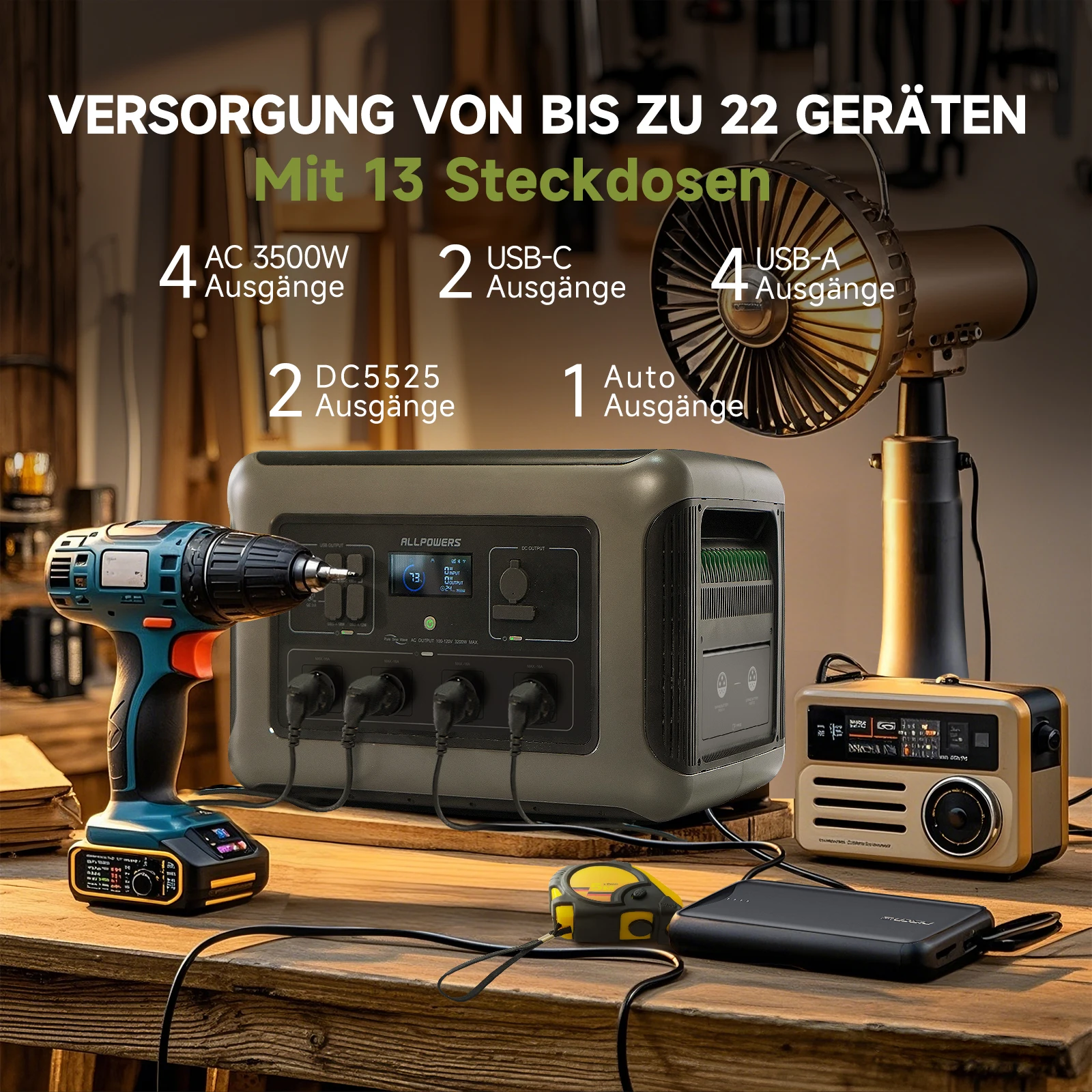 Allpowers R3500 Solar Generator Backup Lithium Battery Pack 3500W Portable Solar Charging Power Station Generator