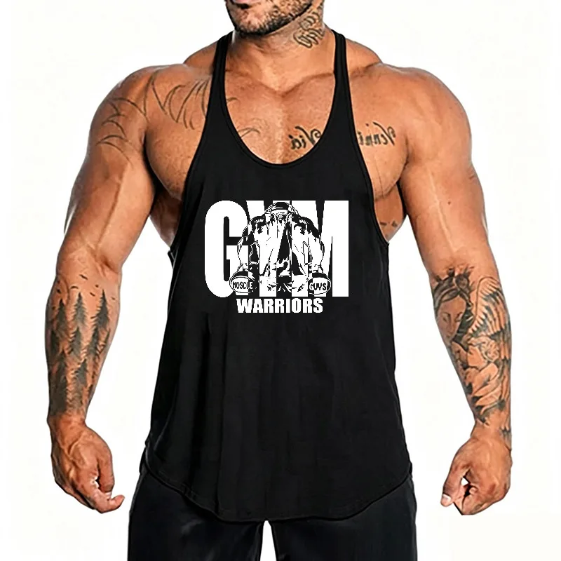 Low Neck Curve Hem Men's Cotton Stringer Tank Tops Bodybuilding Gym Vests Muscle Workout Running Sports Sleeveless Shirts