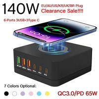 #Low Price Clearance 140W 6-Ports Quick Charger Station QC3.0+PD65W Super Chargers With 15W Wireless Charger For Magsafe iPhone