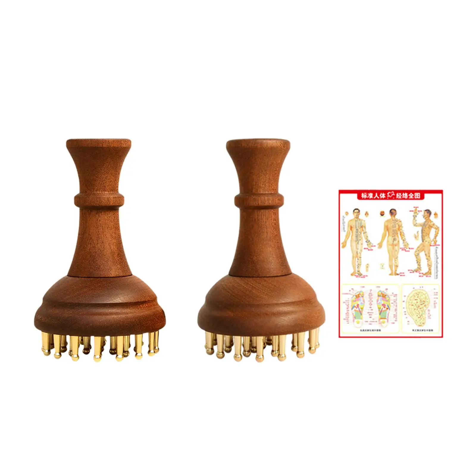 

Деревянная массажная расческа с 29 латунными зубцами для меридианов, для глубокого массажа тканей, компактная, для путешествий