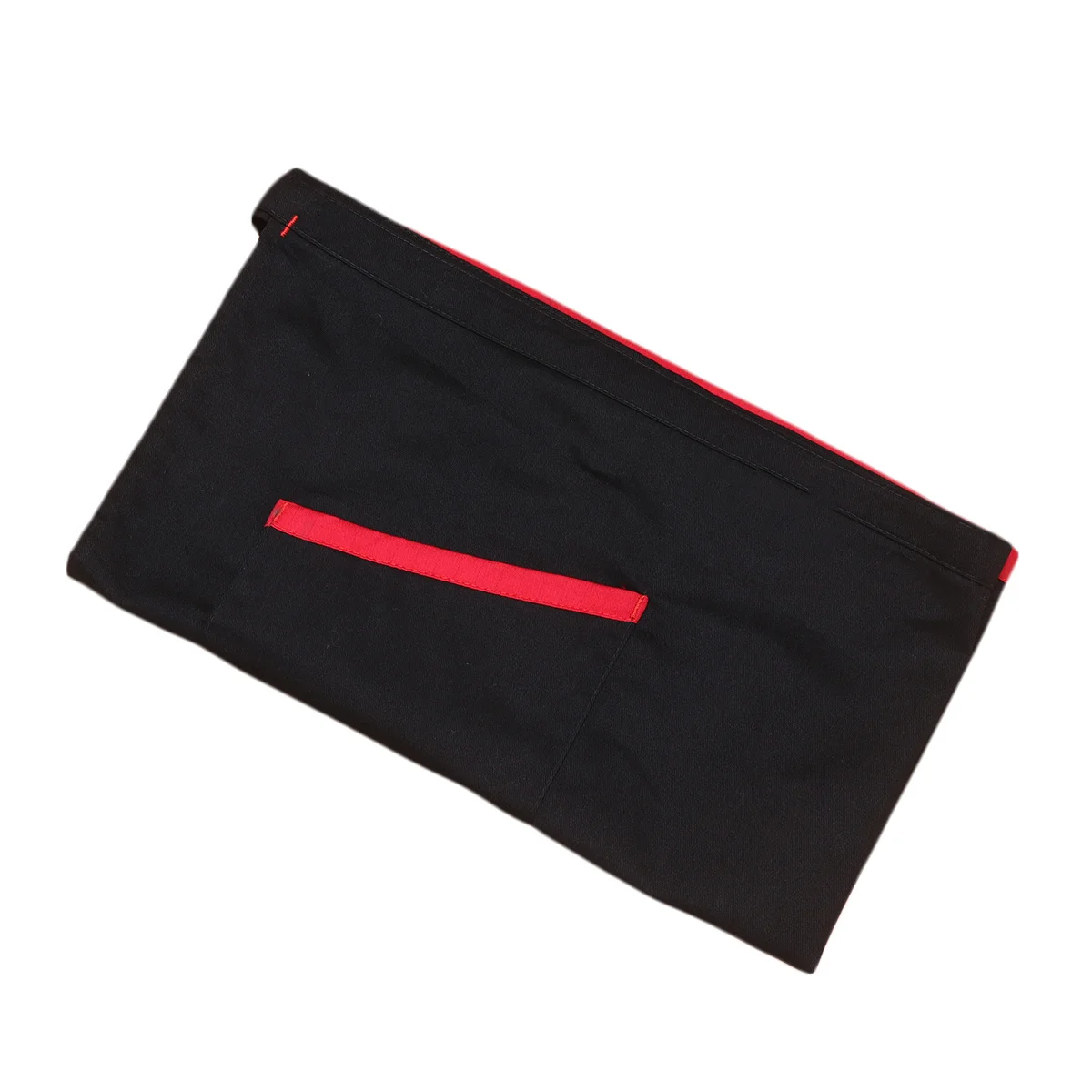 

Короткий фартук унисекс, фартук для приготовления пищи на талии с карманами для кухни, кафе, сервера, спецодежда, дизайн с черной и красной отделкой