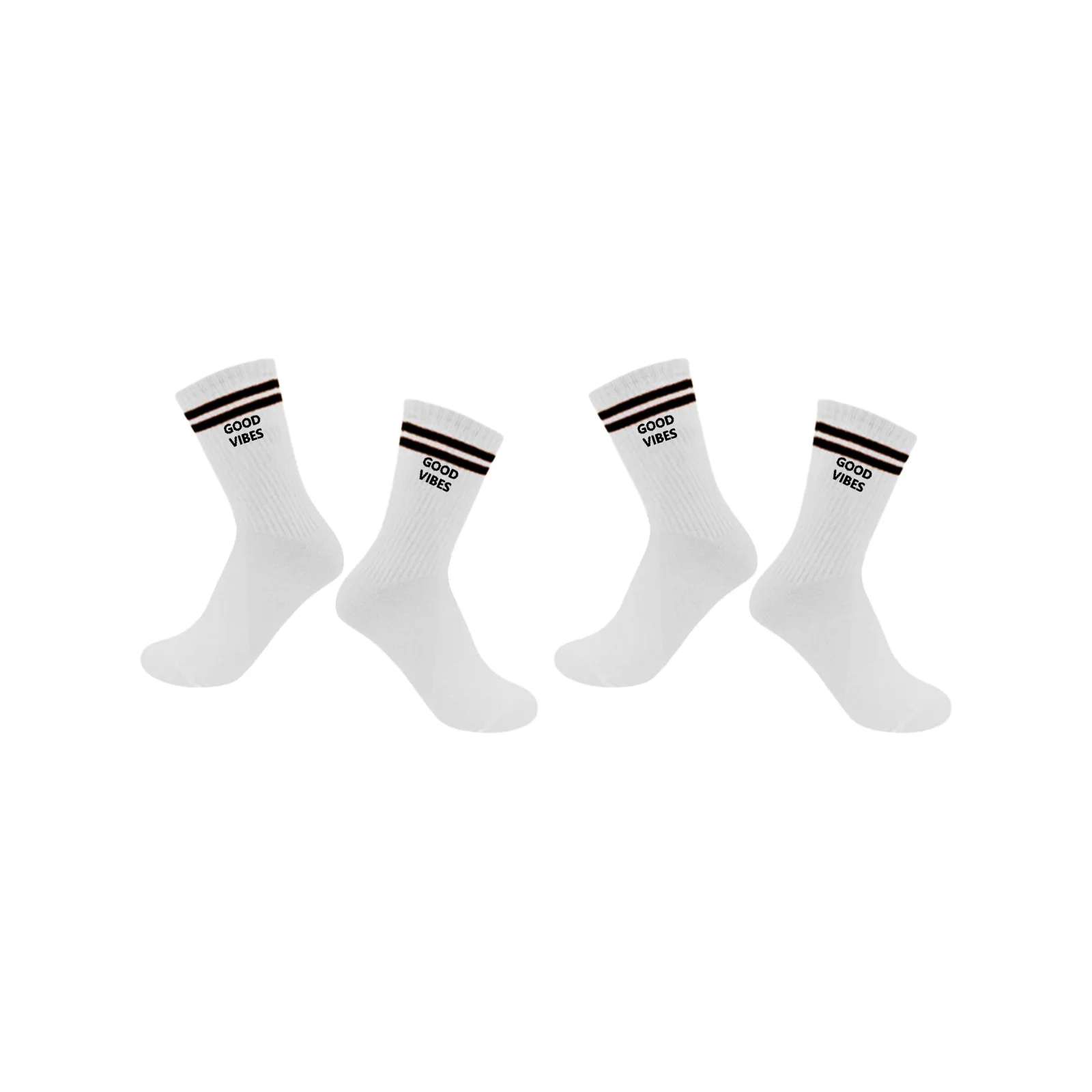 Sports cotton socks, mid-calf, fashionable and versatile tennis socks, three combinations in white (1 pair each of GOOD/KEEP/BE)