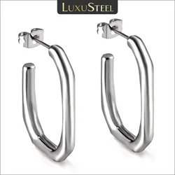 LUXUSTEEL Classic U-Shape Hoop Earrings for Women Vintage Silver Color Stainless Steel Geometric Stud Earring Party Korean Gifts