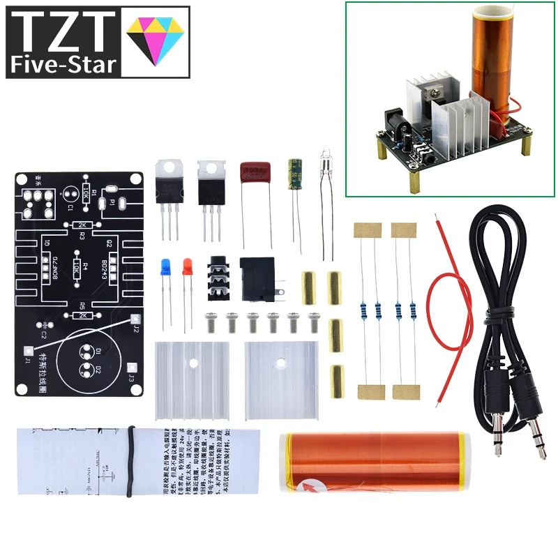 Imagem -04 - Mini Transmissão sem Fio Tesla Coil Kit Plasma Speaker Kits Faça Você Mesmo Música dc 1524v Set