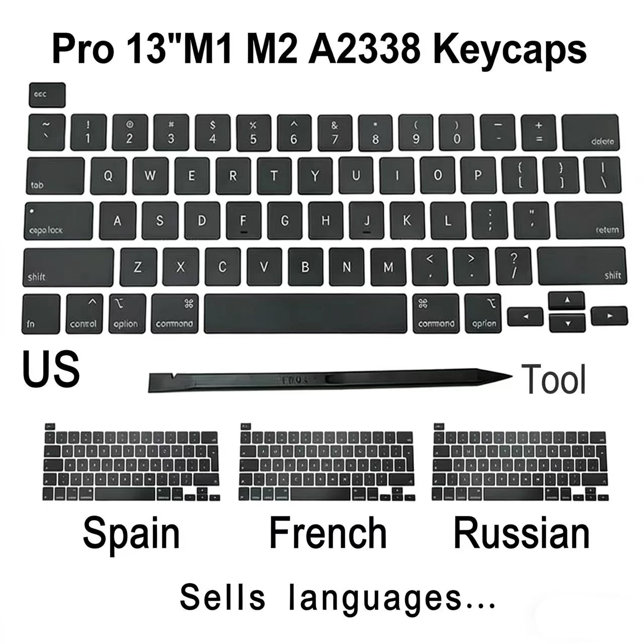 New Laptop A2338 Keycap Keys key Cap Keyboard Russian RU US UK French Spain Italy For Macbook Pro Retina 13
