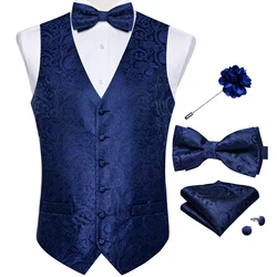 Royal Blue Paisley Silk Men's Suit Vest Wedding Party Tuxedo Slim Fit Waistcoat Bow Tie Set Fashion Gilet Homme Men Clothing