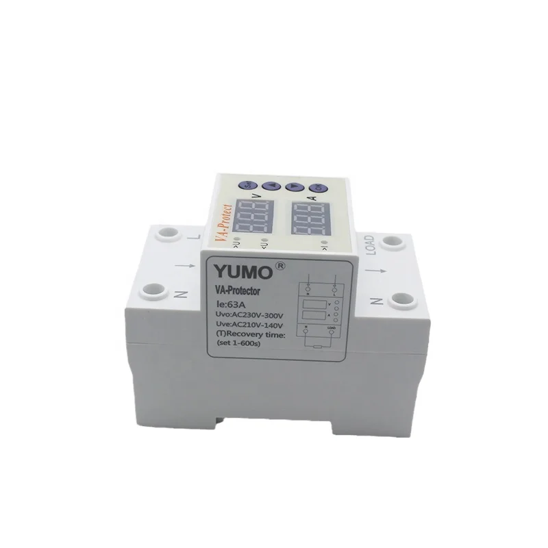 YUMO 63A Self-recovery Voltage & Current Protector with Double Digital Display for AC 220V Circuit Protection NP4-40VA