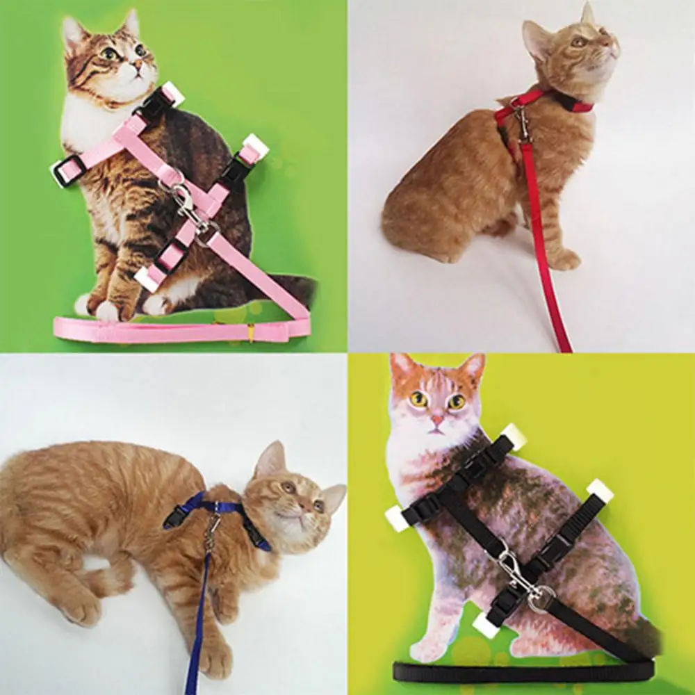 Dropshipping!! Adjustable Nylon Cat Puppy Pet Harness Collar Lead Leash Traction Safety Rope