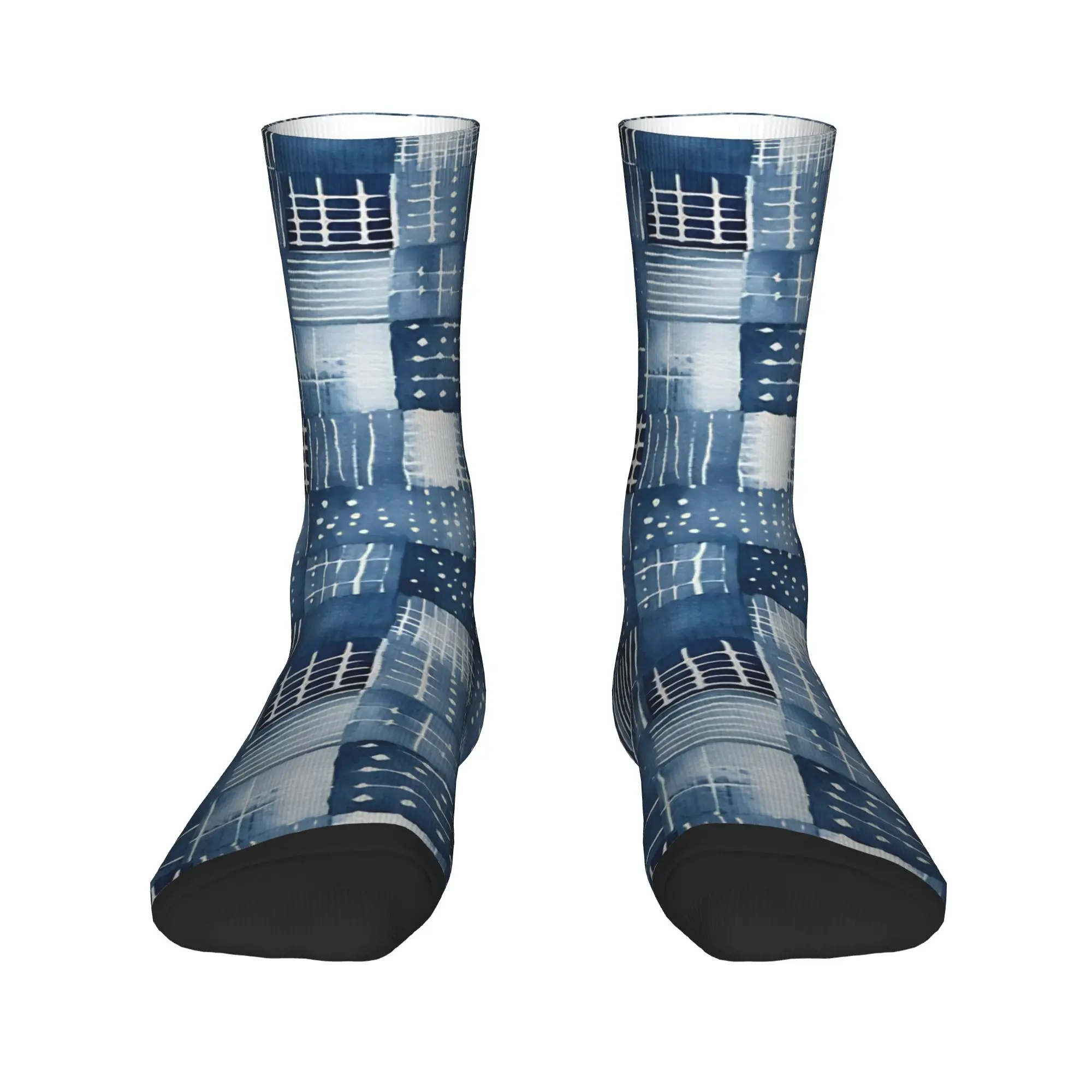 Shibori Indigo Mudcloth Quilt Patchwork  No Stockings  Modern Socks Adults Men High Quality Socks Winter Running Non-Slip Socks