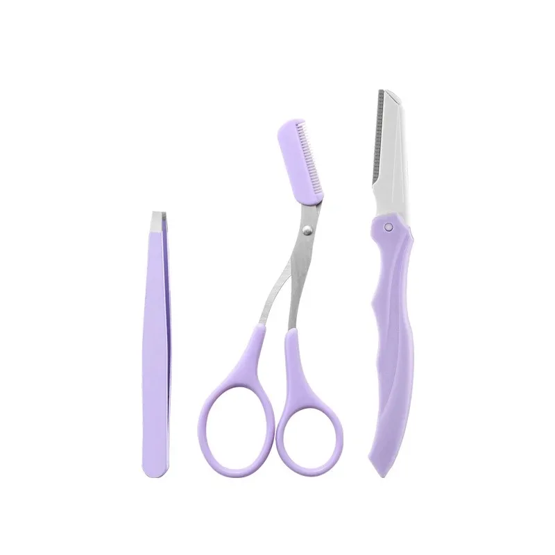 3Pcs Stainless Steel Eyebrow Trimmer Folding Eyebrow Trimming Suit Eyebrow Clipper Comb Tweezers Makeup Tools