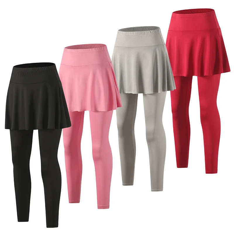 1/3-Piece Women's Long Pants Skirt Solid Color Yoga Pants Skirt Pleated Skirt Sports And Casual Versatile Comfortable Versatile