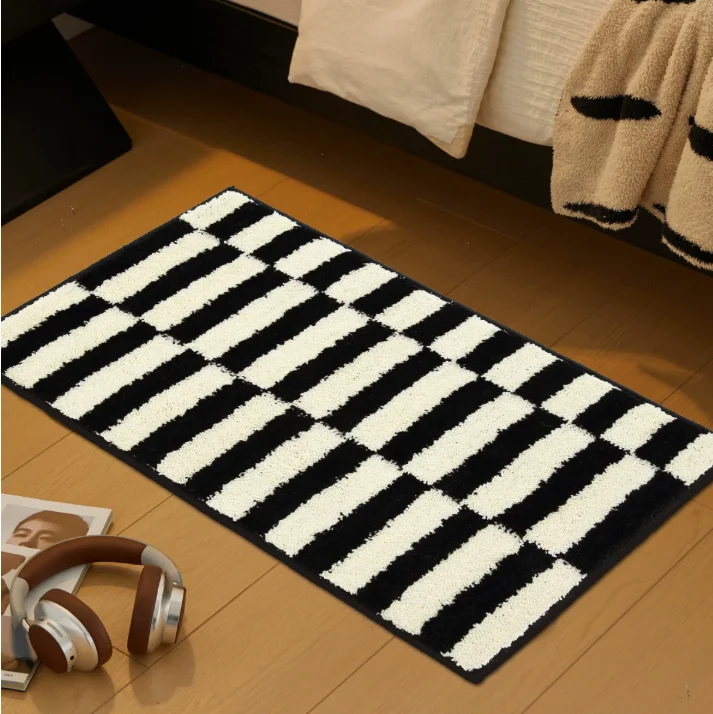 2026 Retro Two-color Flocking Bathroom Absorbent Non-slip Carpet Quick-drying Mat Bedroom Bedside Long Carpet