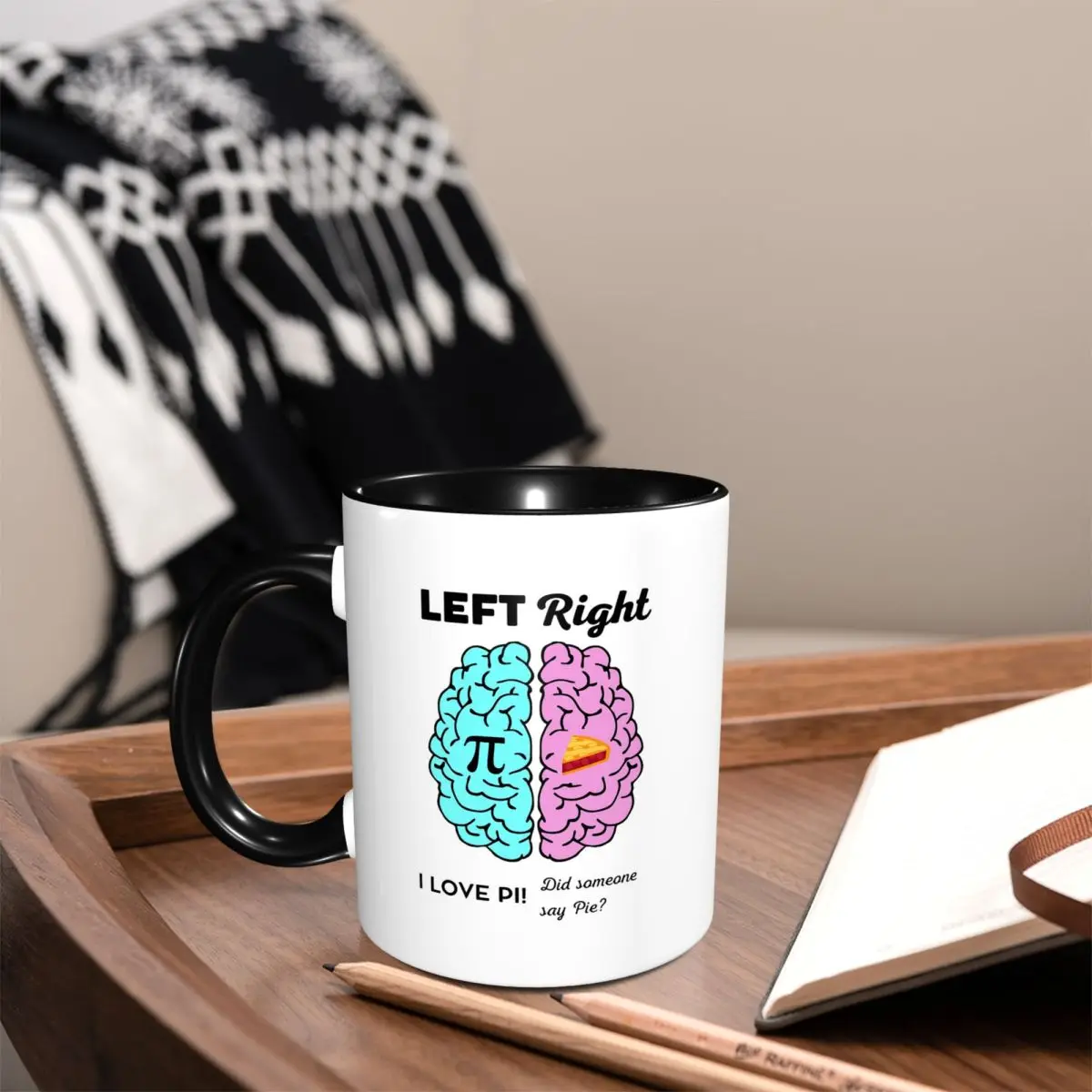 Left Right Brain Hemisphere Pi Pie Math Joke Mug Funny Ceramic Coffee Cups Tea Mugs Milk Cup Drinkware Gift for Friends