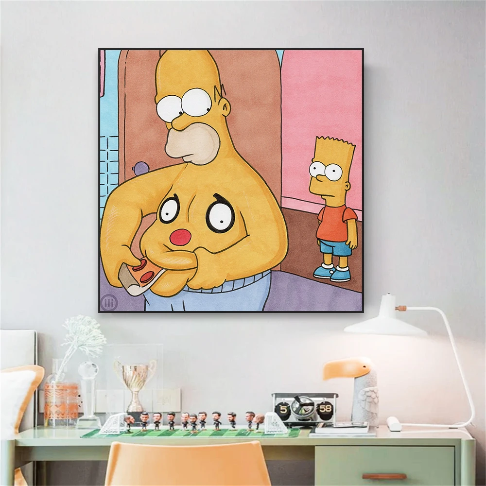 Funny The Simpsons Graffiti Art Poster Disney Movie Cartoon Wall Decor Oil Painting Pop Street Prints Canvas Painting Decor