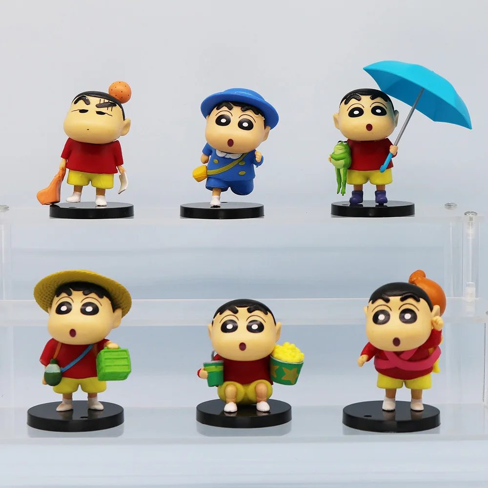 

6Pcs/set Creative Crayon Shin-chan Figures Friends in the Rain Cartoon Animation Trendy Toy Models Car Desktop Decorations