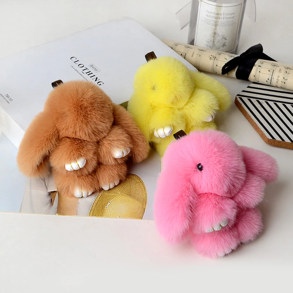 Fluffy Faux Fur Rabbit Keychain For Women Plush Pompom Bunny Hare Key Chain On Bag Car Trinket Female Jewelry Party Dolls Gift