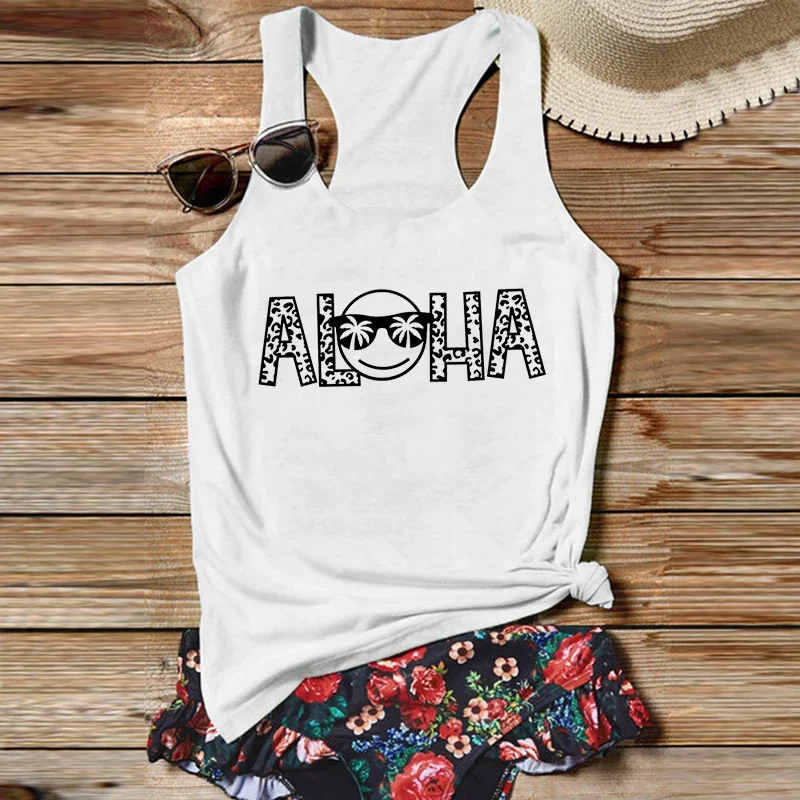 

Aloha Tank Top Women Funny Summer White Top Casual Tops Women 2023 Sexy Top Aesthetic Clothes Women Clothing