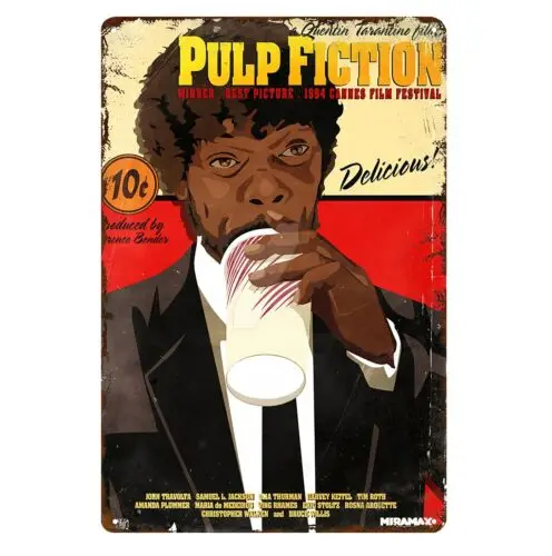 1p,Pulp Fiction Samuel L. Jackson Movie Metal Poster Tin Sign 20x30cm