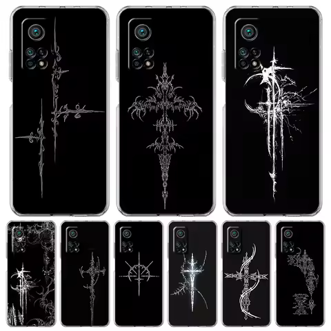 Phone Case For Xiaomi Mi Poco X7 X6 X5 NFC X3 F7 Ultra F6 Pro F3 15 14T 14 13T 11 12 13 Lite TPU Cover Cyber Sigil Cross line