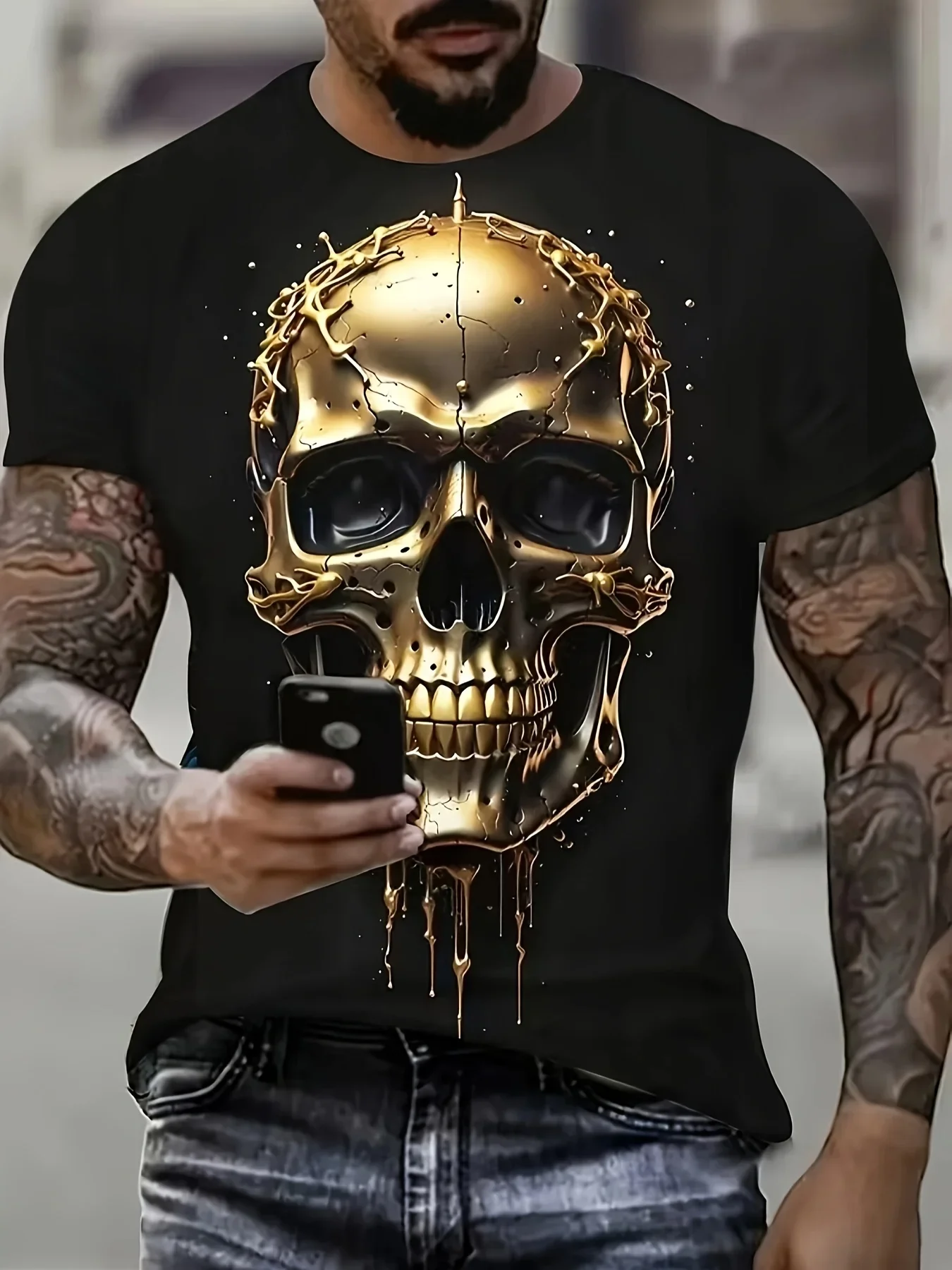 Vintage Men Grim Reaper Green Flame Skull 3D Print T Shirt Scary Halloween Crew Neck Short Sleeve Party Graphic Tee Tops