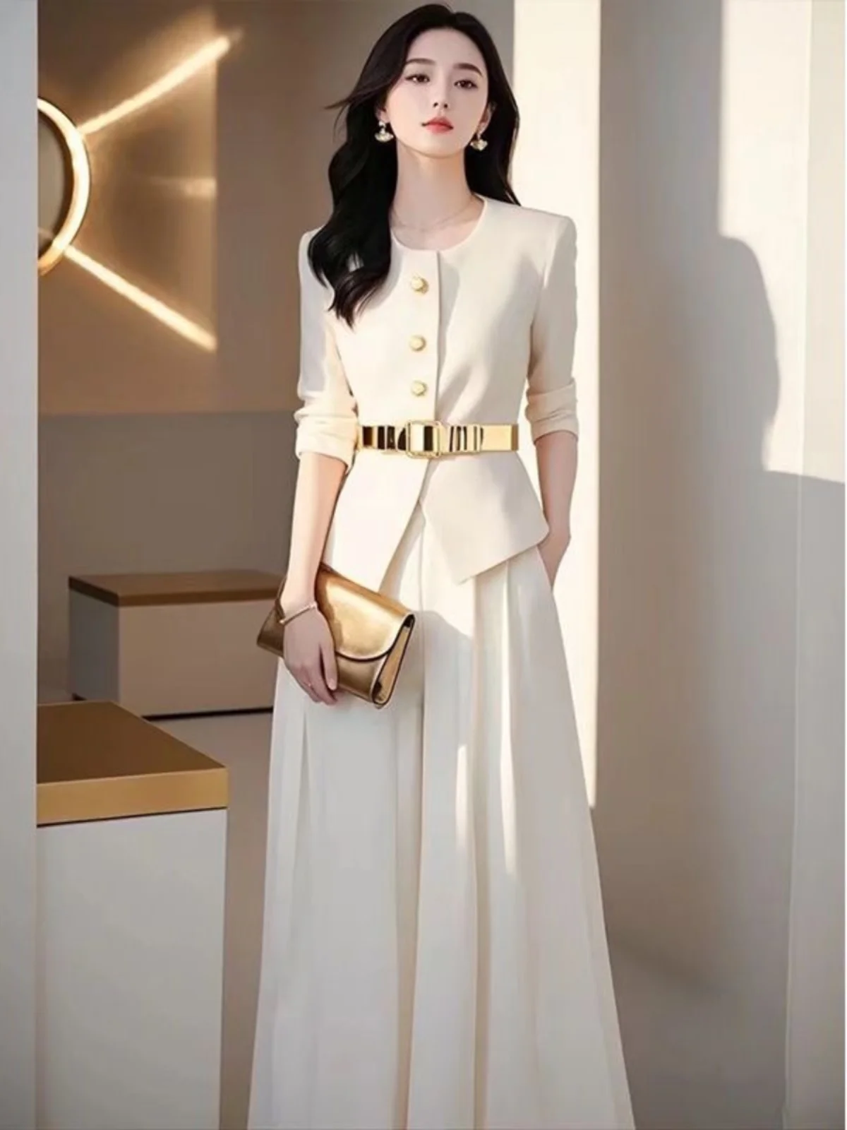 Fashionable Small Fragrance Style Women\'s Outerwear And Skirt Pants Two-Piece Set Spring Autumn New Arrival Polyester Fiber L...