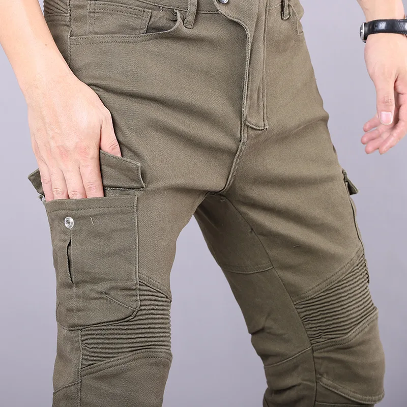 Tactical Cargo Pants Men Jeans Motorcycle Riding Jeans Pant Multiple Pockets Hiking Casual Plus Size Man Pants with Knee Pads