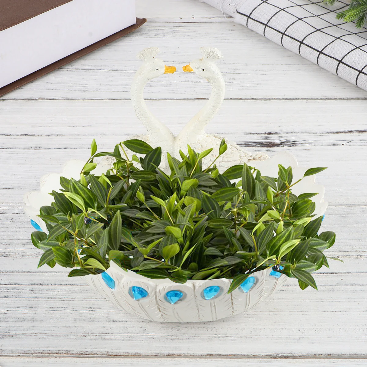 

Two Heads White Resin Succulent Planter Flower Pot with Drainage Hole for Small Cactus Micro Landscape Decor