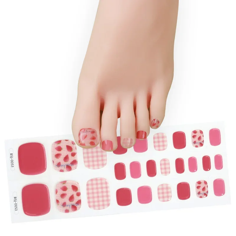 26Tips Popular UV Semi Cured Gel Toenails Stickers Foot Strips Waterproof Polish Wraps Summer Adhesive Foil Nail Art