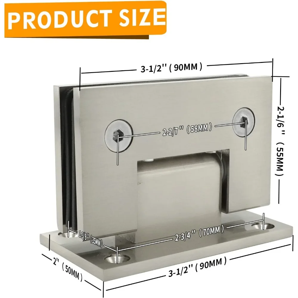 مفصل باب دش نحاسي صلب عالي التحمل 90 درجة، مناسب للزجاج المقسى السميك 3/8 إلى 1/2، تركيب من الجدار إلى الإطار، Du