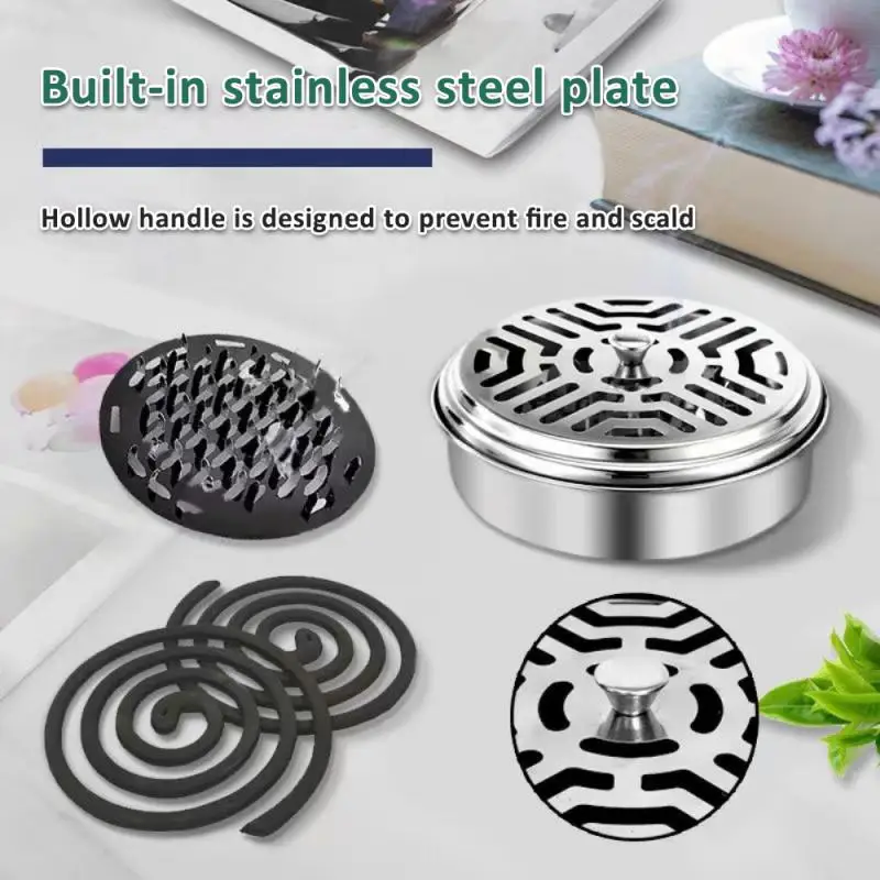 

Mosquito Coils Holder Stainless Steel Mosquito Coil Box With Cover Round Mosquito Coil Tray Easy To Clean Anti-Mosquito Supplies