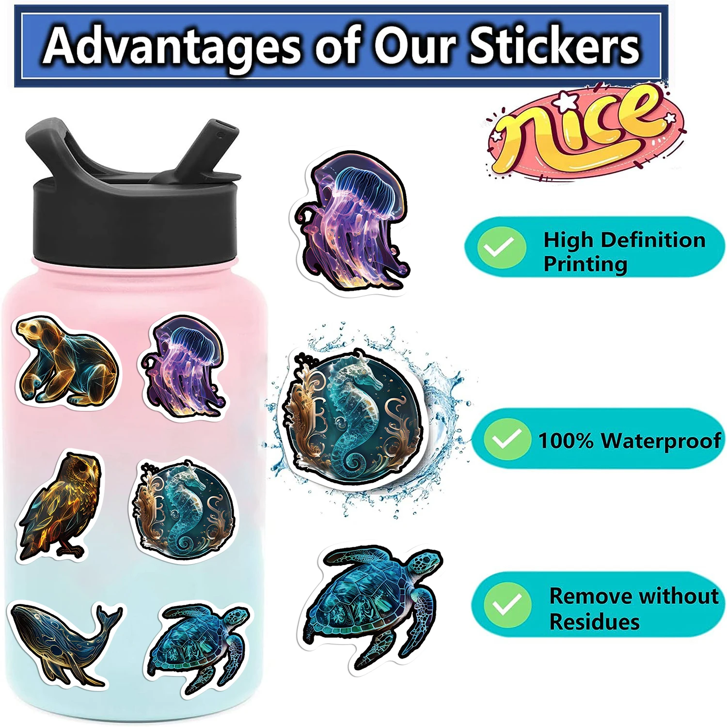 50pcs Translucent Animal Illustration Stickers Art Aesthetic Cartoon Decals Laptop Luggage Skateboard Phone Sticker Kids Toys