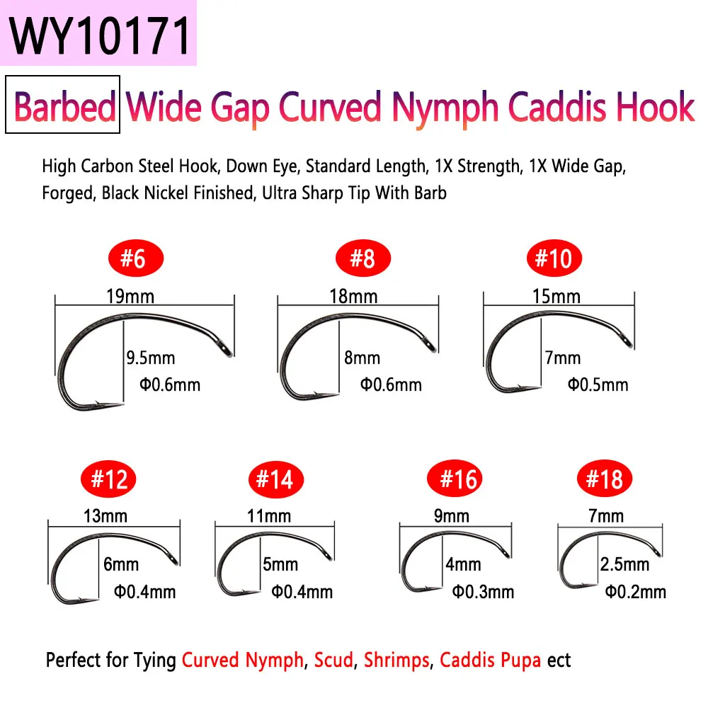 Bimoo 50pcs High Carbon Steel Barb Barbless Fly Tying Hook For Dry Wet  Nymph Jig Nymph Streamer Caddis Fly Trout Fishing Lures