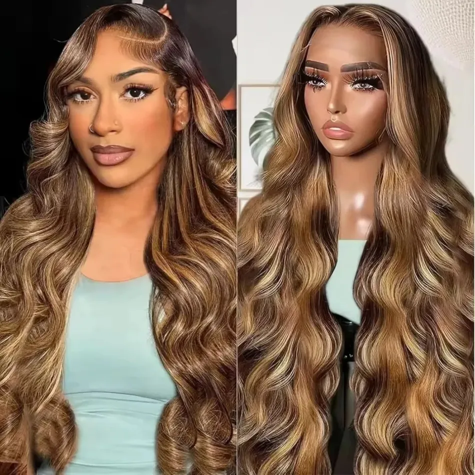 

Body Wave Human Hair Wigs Highlight 4/27 13x6 HD Lace Frontal Wig 100% Human Hair For Women Preplucked Brazilian Wig 250 Density