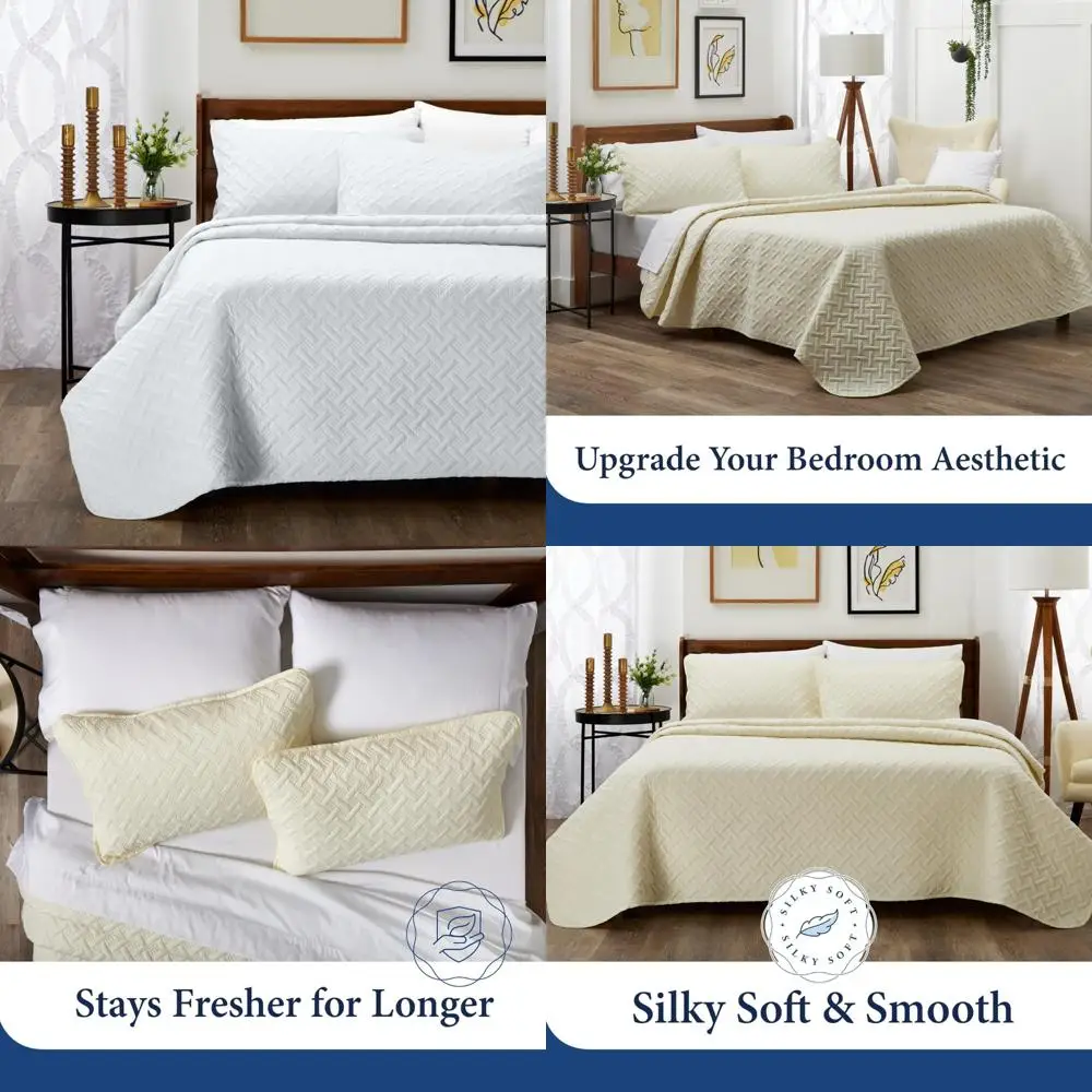 

Luxury Bamboo Rayon 3-Piece Quilt Set - Ultra Soft Coverlet Bedspread with Classic Weave