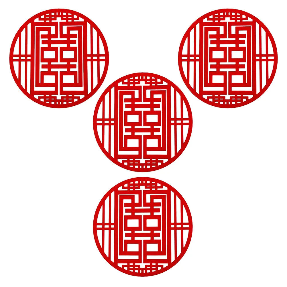 4Pcs Non-Woven Chinese Wedding Decor Red Double Happiness Cut for Traditional Wedding Banquet Living Room Bedroom Window Door