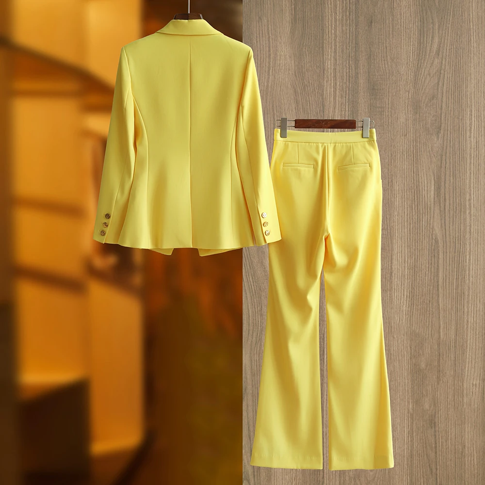 Spring Fresh Yellow Women Suits Luxurious Stylish 2PCs Blazer Pants Sets High Street Outstanding Collection Female Clothing