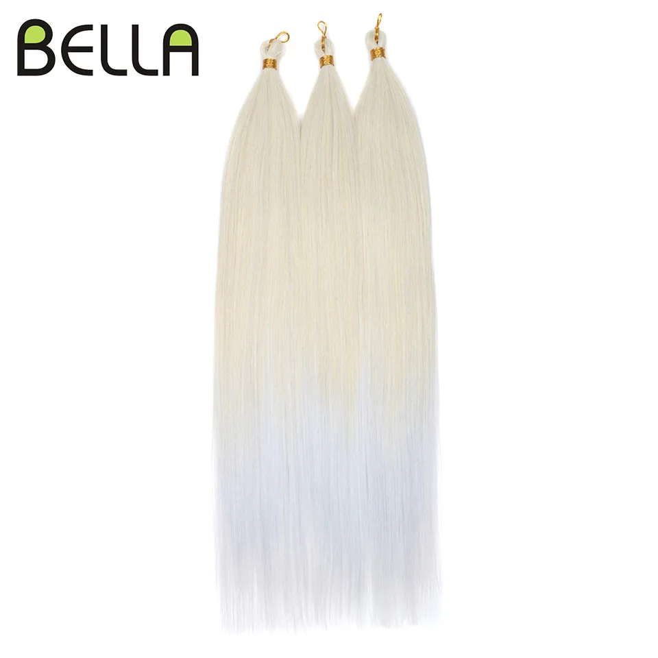 BELLA 28 Inch 3PCS Straight Pony Hair Crochet Braids Hair Synthetic Braiding Hair Ombre Blonde Crochet Hair Extension Fake Fiber