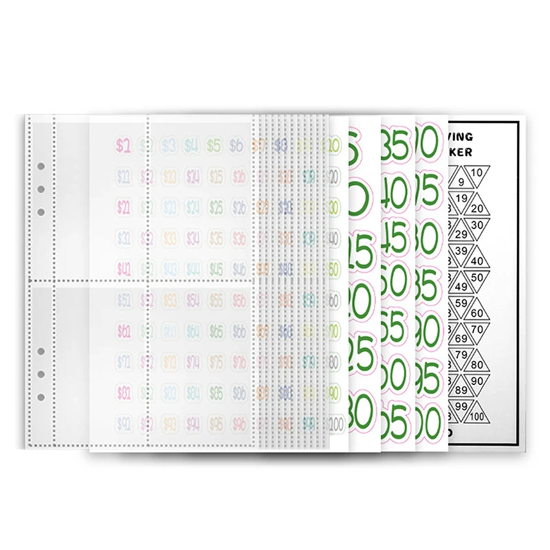 100 봉투 25 장, 돈 절약 챌린지 A5 링 접착제 삽입 교체, 사전 표시 1-100 돈 가방 현금 필러